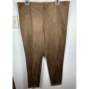 LOFT Brown Faux Suede Velvet Straight Leg Pants Women's 14 Sleek Chic Office